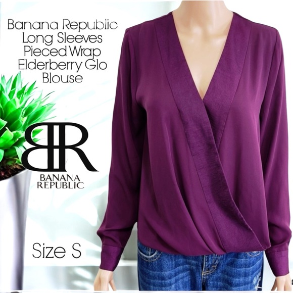 Banana Republic Long Sleeves Pieced Wrap Elderberry Glo Blouse - Picture 16 of 16